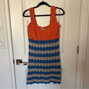 ZARA Orange and Blue Knitted Dress